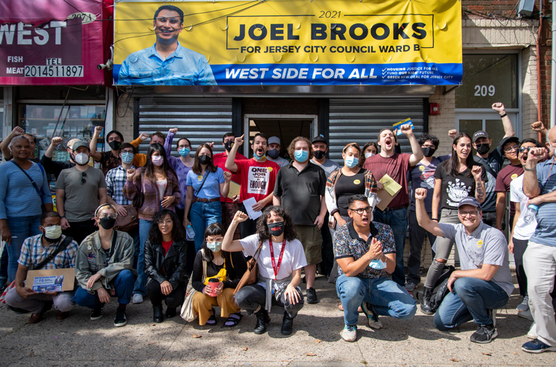 Picture of comrades working on the Joel Brooks campaign in Jersey City, Hudson County.